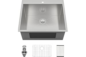 Lordear Drop In Utility Sink 25"x22"x12" Laundry Room Sinks 16 Gauge Stainless Steel Laundry Room Sinks 12 Inch Deep Utility Sink Single Bowl