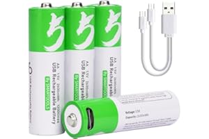 1.5V USB AA Lithium-ion Rechargeable Batteries, 2600mWh Capacity, Fast 1.5h Charging, 1200 Cycle Life, Type-C Cable Included,