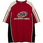 Vamtac Men's Oversized T Shirt Vintage 90s Contrast Color Graphic Tees Streetwear Racing Speedway Tops