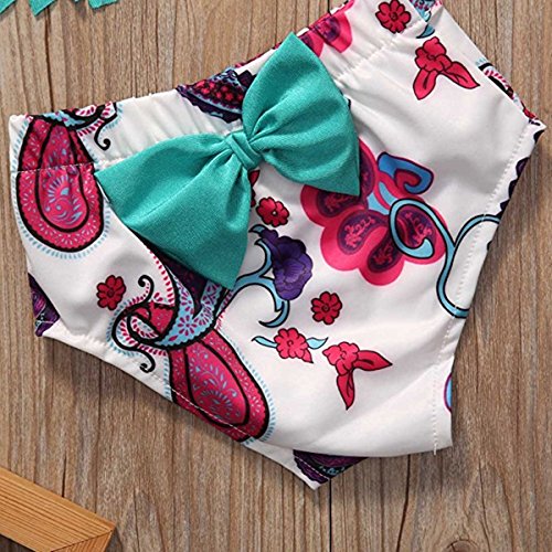 Baby Girls 3 Pcs Swimwear Tassels Halter Top+Floral Bottom+Headband Swimsuit size1-2Years/Tag90 (Blue) - Thumbnail 4