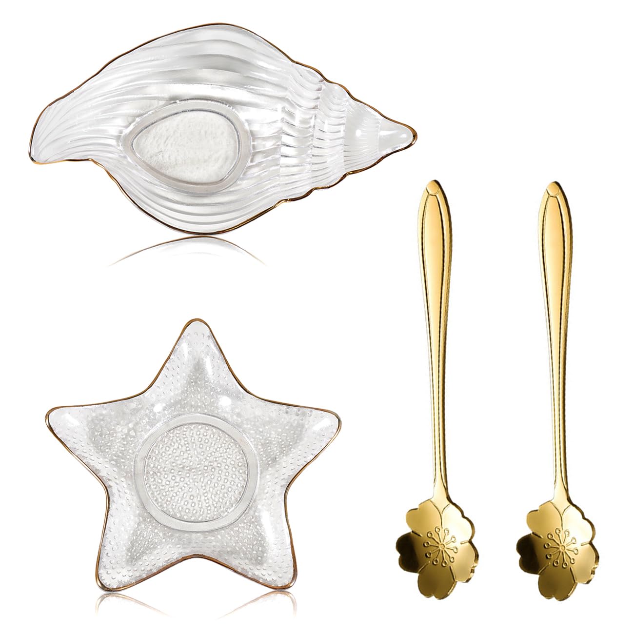 soulnioi 2Pcs Glass Crystal Fruit Bowls Starfish Snack Dip Sauce Dishes Bowls Conch Salad Bowl Dessert Bowl Multipurpose Bowl Decorative Bowl with Sakura Coffee Spoon for Home Wedding Party