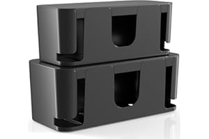 Delamu 2 Pack Cable Management Box, Stylish Cord Organizer for Desk, Pet & Child-Proof ABS Cord Hider Box, Medium and Small Cable Box for Computer Router USB Hub, Power Strip, Floor Cord Covers, Black