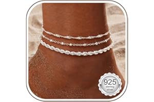 MILACOLATO 925 Sterling Silver Clap Ankle Bracelets for Women Trendy Dainty Waterproof Anklets Set Adjustable Layered Anklet 