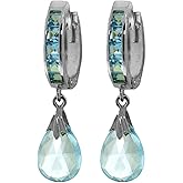 Galaxy Gold GG 14k Solid Gold Hoop Earrings with Natural Blue Topaz