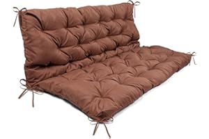 Homaisson Swing Replacement Cushion, Outside Bench Cushion with Backrest, 2-3 Seater Cushion with 8 Ties for Outdoor Furniture, 59 x 39 x 4 Inches Porch Swing Cushion Garden Bench (Dark Curry)