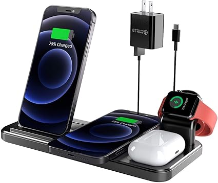 Amazon Pse認証済み Aeoeo ワイヤレス充電器 4 In 1充電器 携帯電話2台の充電 置くだけ充電 Iphone Airpods Apple Watch 充電器 15w 10w 7 5w 5w 充電スタンド For Iphone 12 12 Pro 12 Pro Max 11 11 Pro