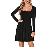 LYANER Women's Long Sleeve Mini Dress Loose Casual Empire Waist Above Knee Length Dresses