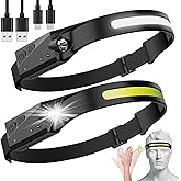 Avlxt LED Headlamp, 2 Pack Rechargeable Flashlight for Adults, 230 Wide Beam Headlight, Motion Sensor Head Lamp, Adjustable Headband Outdoor Waterproof Head Light for Running, Camping, Hiking