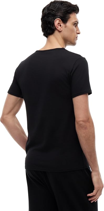 T-Shirts Manches Courtes Lot de 3 Homme Stretch Col Ras-du-Cou, Noir (Black/Black/Black), L — photo 2 sur 5