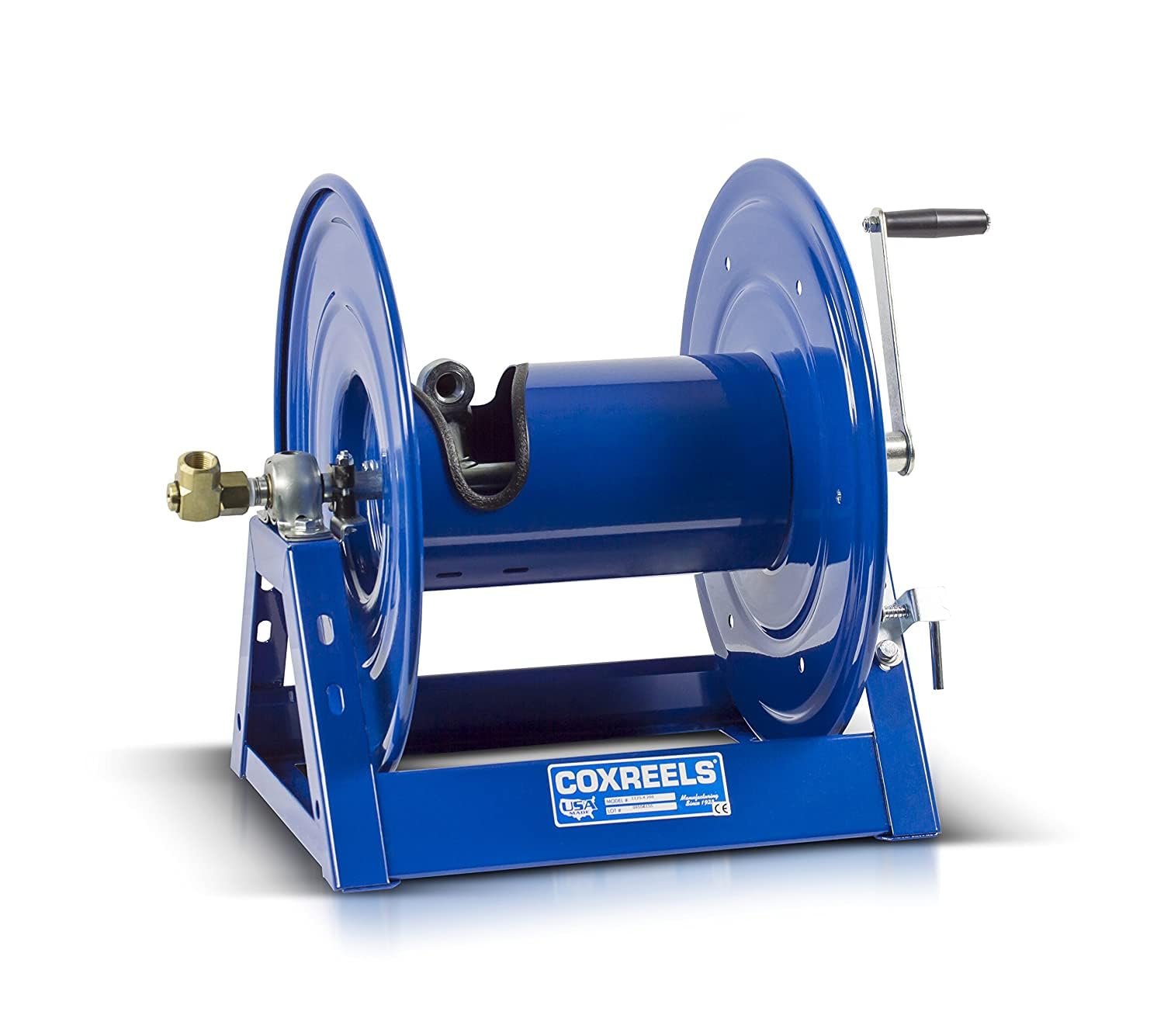 Photo 1 of ***Coxreels 1125-4-200 Hand Crank Steel Hose Reel, 1125 Series - ½” x 200’, 3,000 PSI - Heavy It is used, missing parts, and it's not known if it works 100%.***Duty All Welded Steel A Frame - Adjustable Tension Break – Made in the USA, Blue