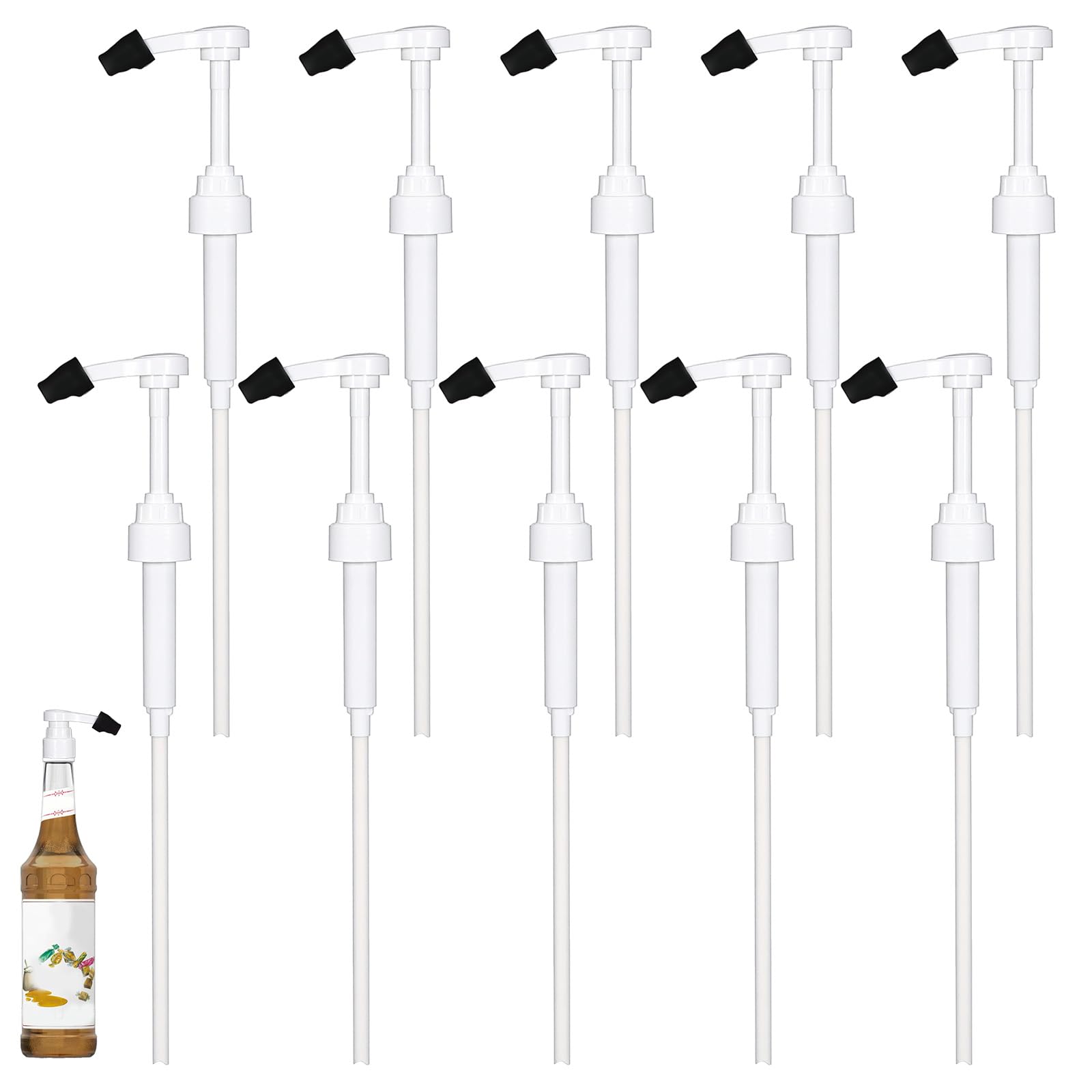 Photo 1 of 10 Pcs Coffee Syrup Pump for 750 ml (25.4 Fl Oz) Bottle, Syrup Dispenser Pumps Compatible with Monin Glass Bottles – No Clog, Precise Dispensing, Includes 10 Tip Covers – for Coffee Bar, Kitchen