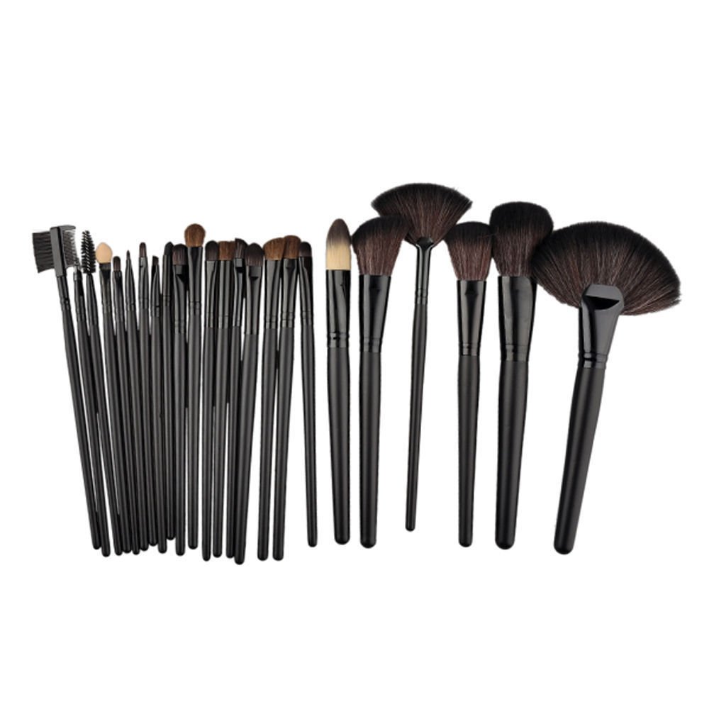 Aurelife Synthetic Hair Wooden Handle Makeup Brush Kit, Black, 24-Pieces Professional Brushes
