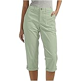 LRMQS Capri Pants for Women with Pockets Button Cargo Cropped Pant Casual Summer Straight Leg Knee Length Long Bermuda Capris