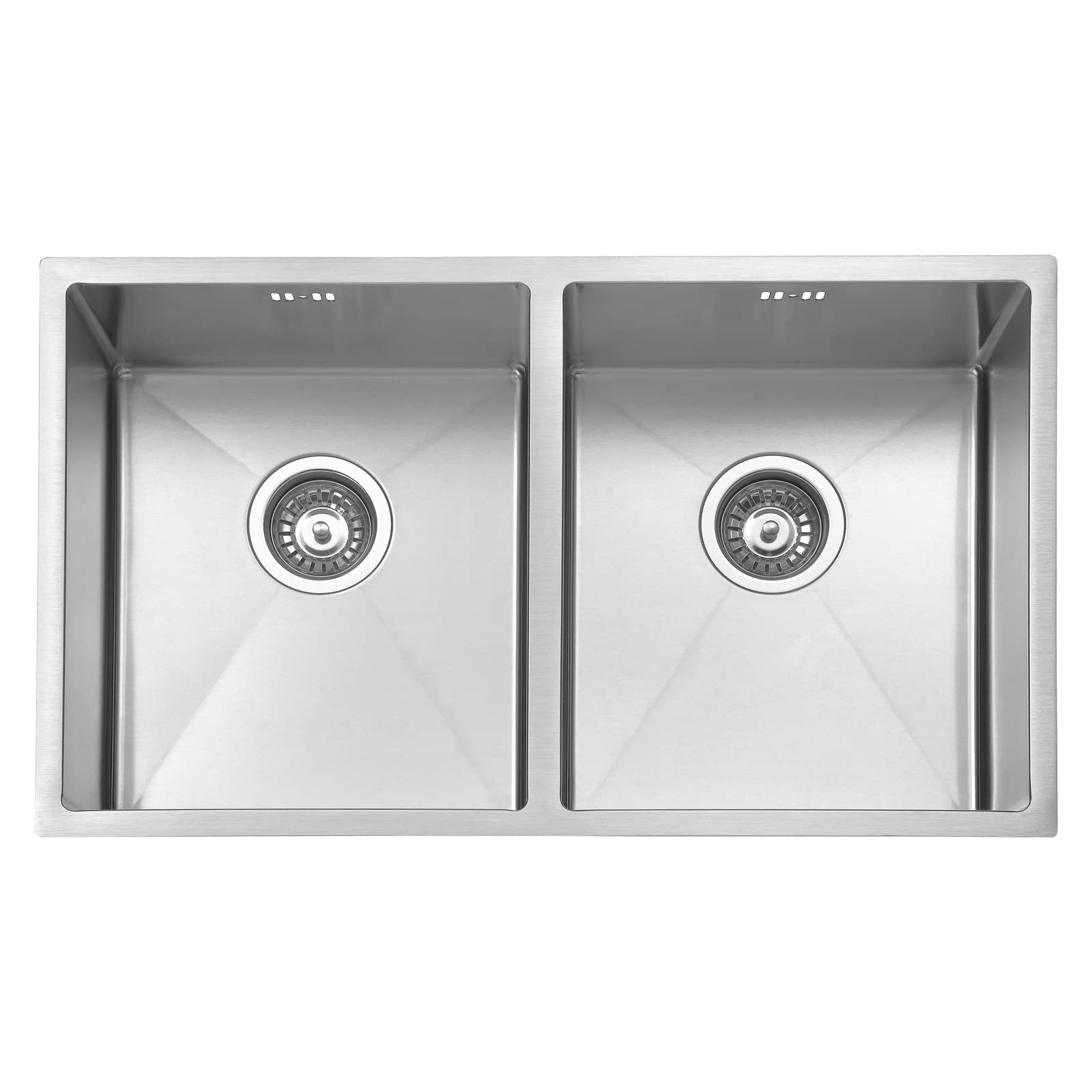 JASSFERRY Kitchen Sink Undermount Handmade Design 1.2mm Thickness Square Stainless Steel Double 2 Bowl with Waste Pipes, 745 X 440 mm