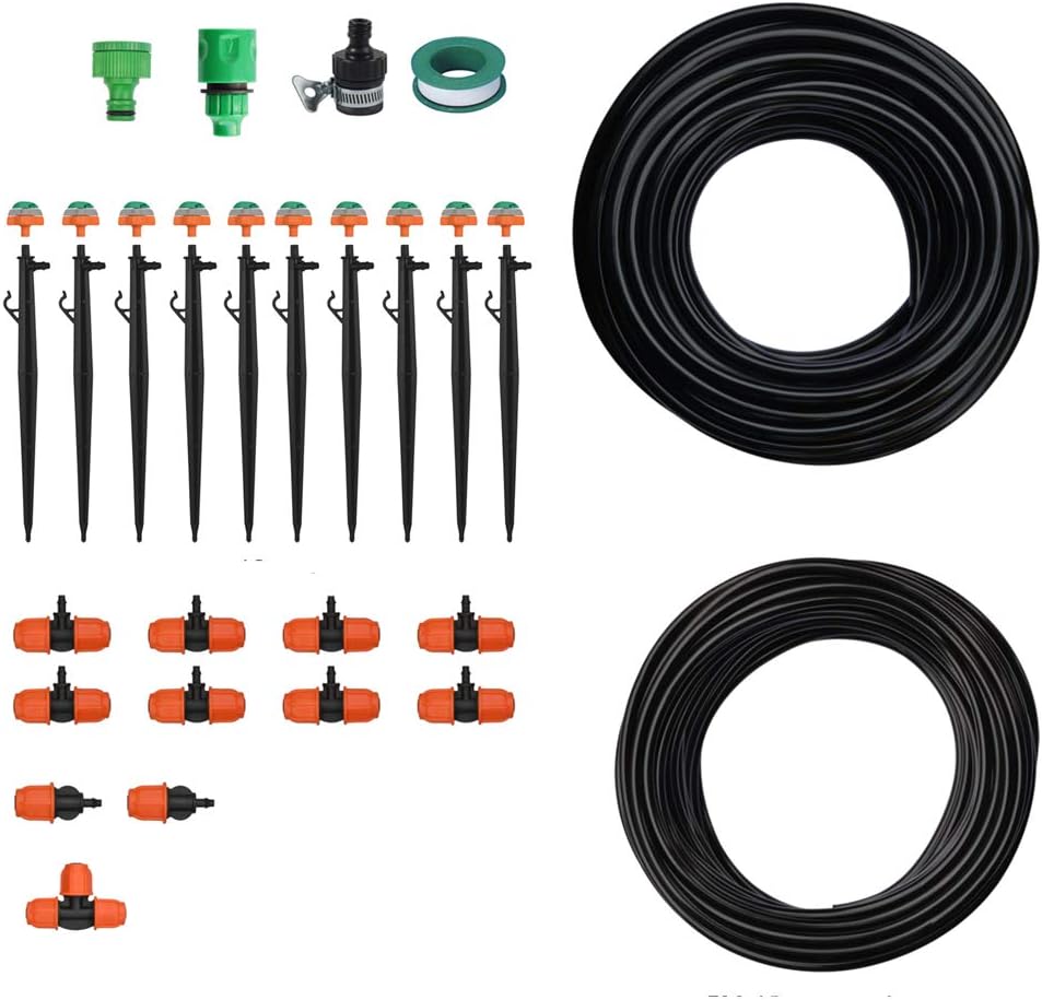 FrideMok Upgraded Automatic Drip Irrigation System 360° Rotary Nozzle Saving Watering Kit for Gardens, Greenhouses, Lawns, Plants, 3-30 meters watering range,2 Year Warranty (10m,33FT)