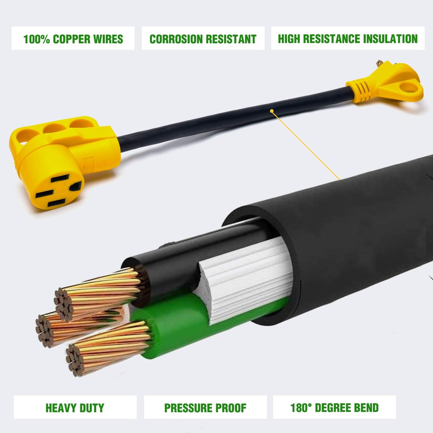 BrightHome 30 Amp Male to 50 Amp Female RV Power Cord, Heavy Duty Electrical Adapter with Dogbone Grip Handle, 30M/50F RV Plug Adapter, 12 Inches (125V/3750W): Automotive