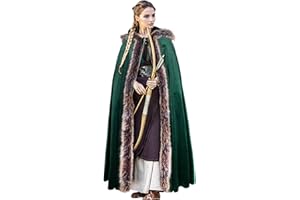 L'VOW Viking Fur Cloak with Hood Fur Hooded Cape for Women Men Ren Faire Medieval Cosplay