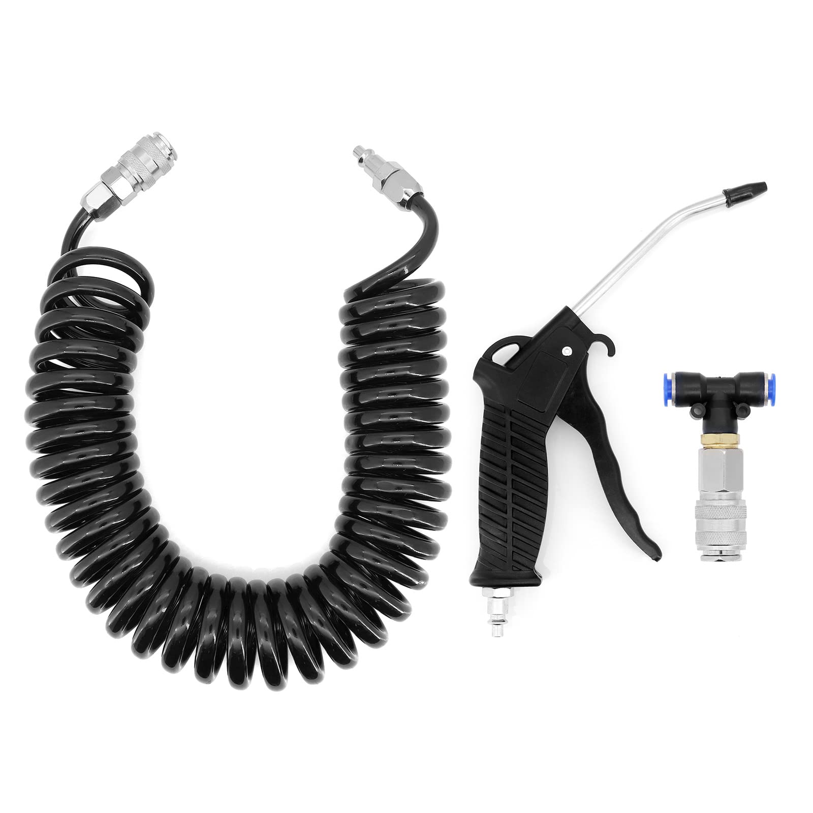 Yuhtech Black Air Duster Blow Gun Kit with 5M Recoil Blow Dust Gun Quick Connects Cleaning Kit for Lorry Truck Car