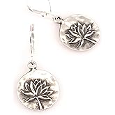 Antiqued Pewter Lotus Flower Lever Back Earrings