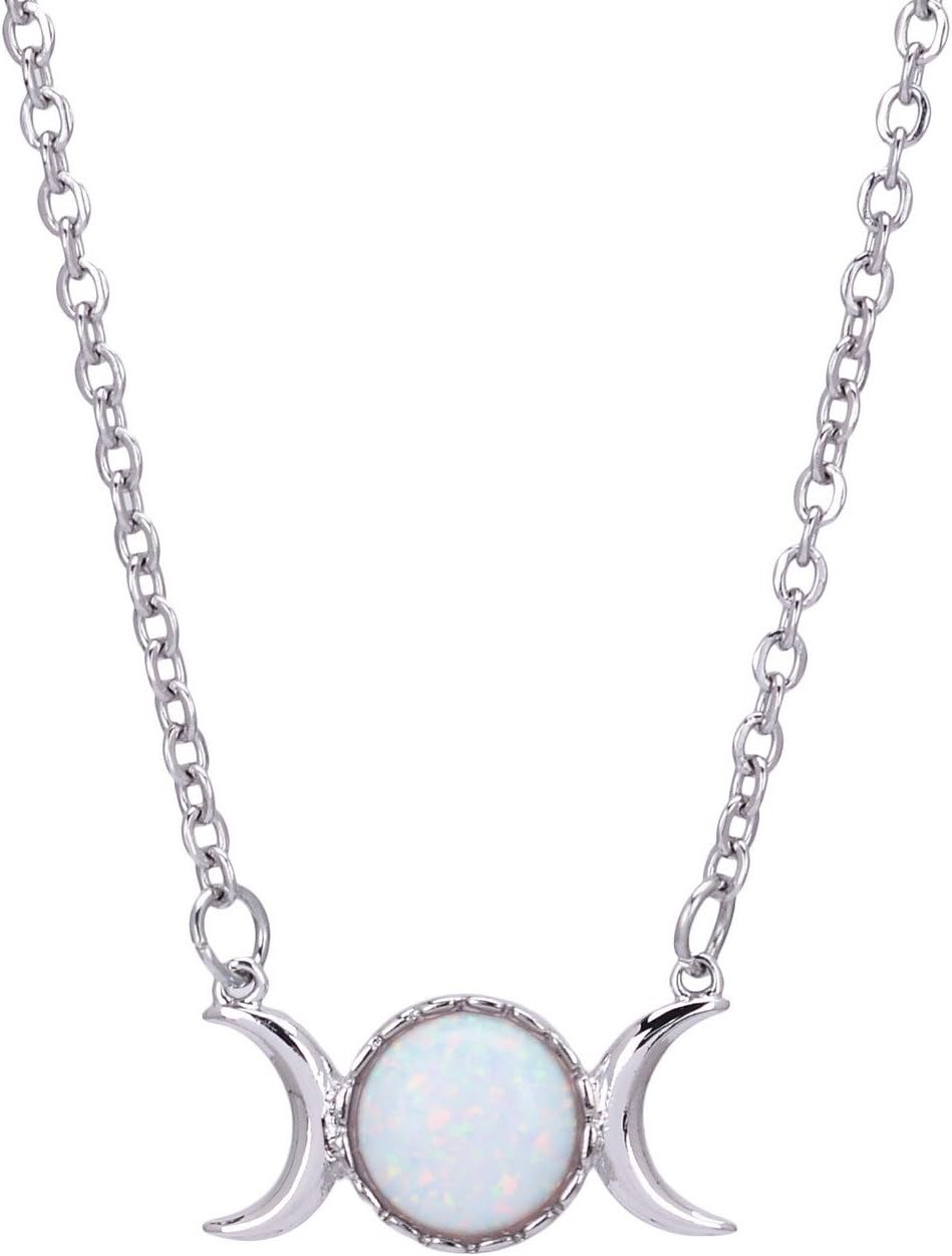 QILMILY Blue Opal Necklace Moon Necklace Gemstone Moon Rings Turquoise Rings Birthstone Jewelry Set