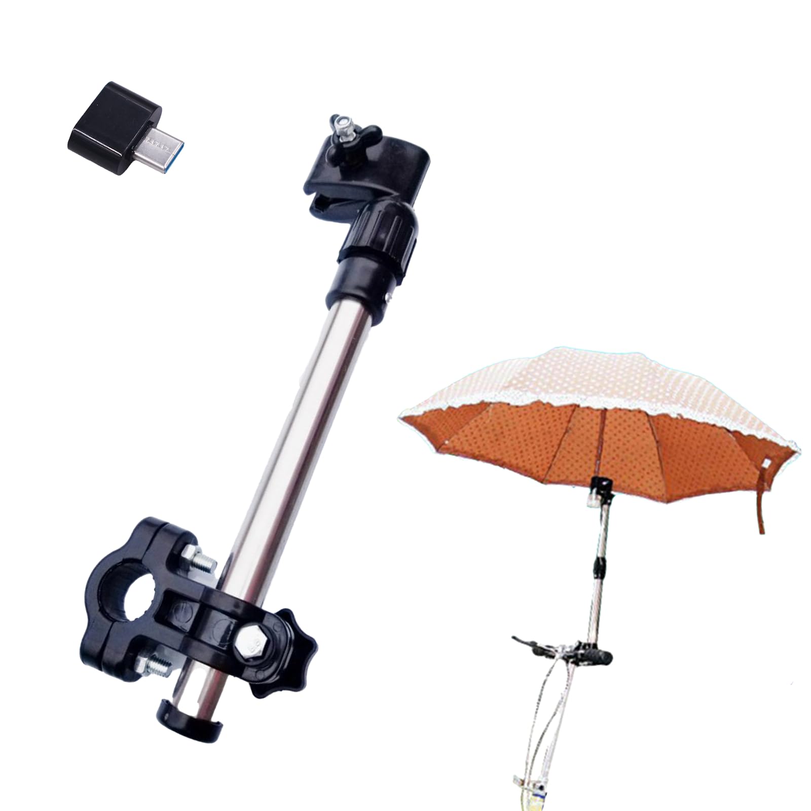Photo 1 of Stainless Steel Umbrella Holding Mount, 180° Adjustable Umbrella Holder, Umbrella Universal Clamp for Golf Cart, Beach Chair, Stroller, Bleacher, Patio, Fishing Type-C Convertor