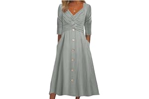 Lausiuoe Dresses for Women 2024,Women's Criss Cross V-Neck Long Sleeve Pleated Ruffle Long Swing Dress