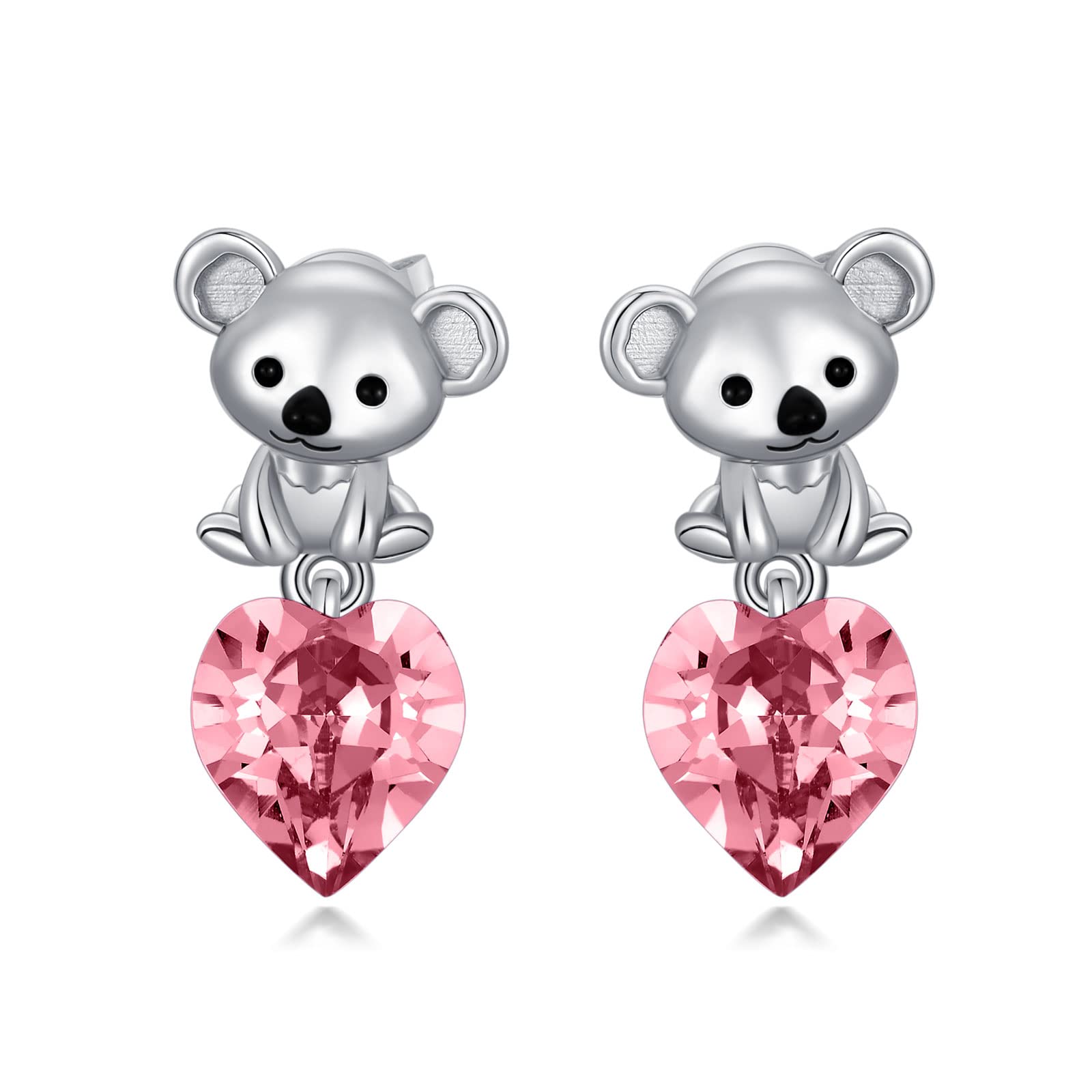Flpruy Koala Earrings 925 Sterling Silver Koala Heart Dangle Earrings with Pink Crystal Jewelry Gifts for Women