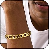 MISWOYI 14K Gold/Silver 316L Waterproof Stainless Steel Bracelet For Men, Stylish Figaro Chain, W:10mm, L:7.0",7.7",8.3" Hypoallergenic Jewelry, Come with Box