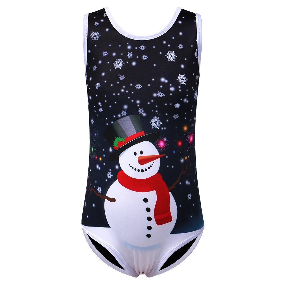 One-piece Sparkle Multicolor Stiching Dancing Skating Gymnastics Athletic Leotard for Little Girl 5-14 Years (8A(Recommended age 7-8Y), Snowman)