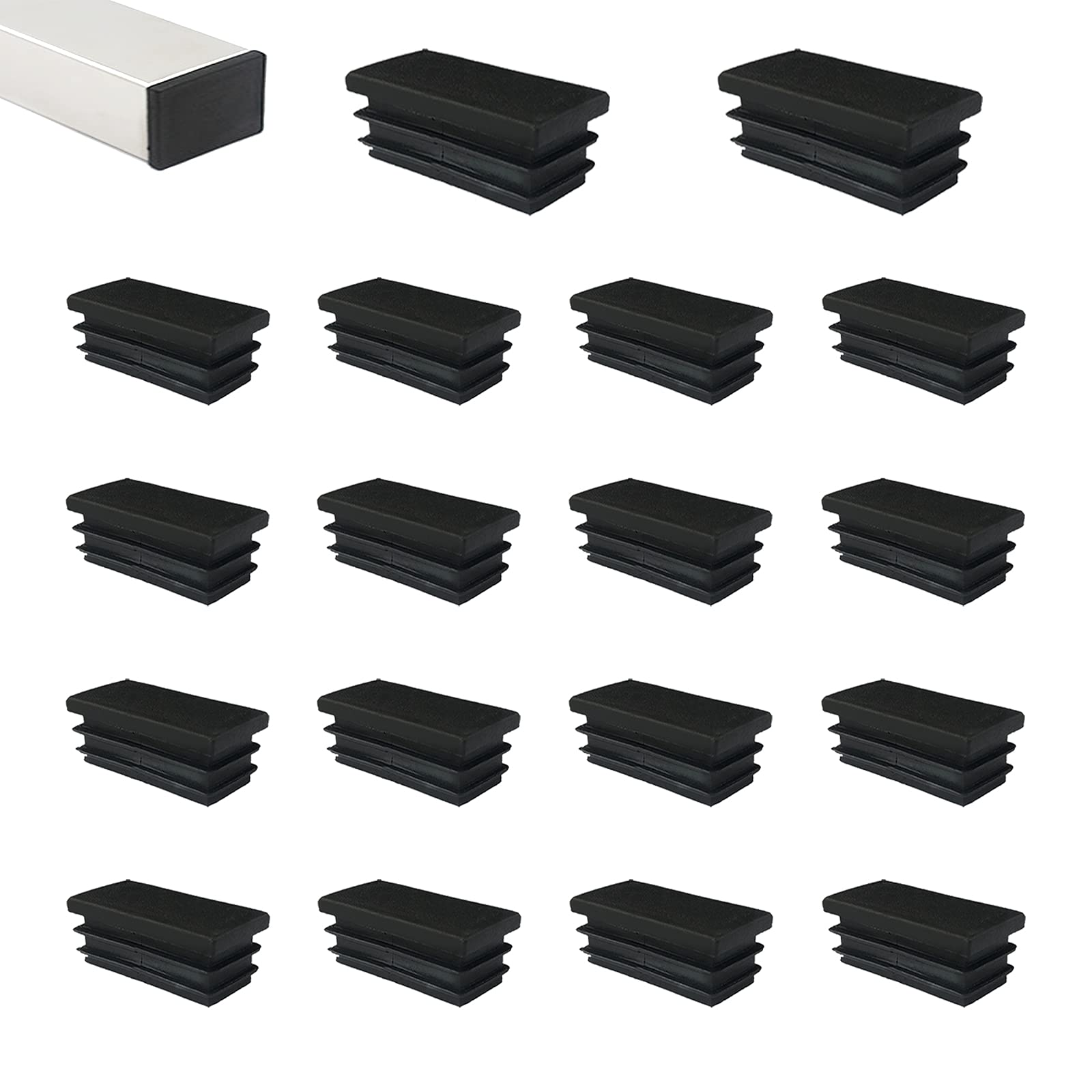 HJYZY 30 pcs Tubing Post End Cap 30mm x 15mm Rectangle Plastic Plug Black Chair Glide for Table Chair Shelf Insert Finishing Plug