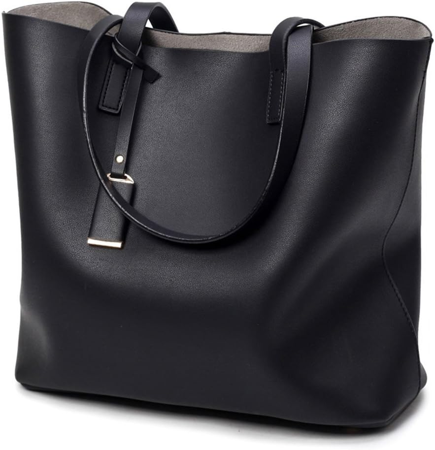 Zaicci Women Soft Micro Fibre Eco-Leather Top-handle Tote Solid Casual Shoulder Bag (Black)