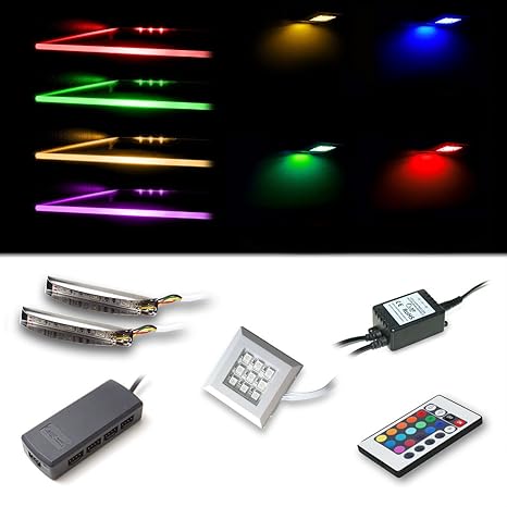 LED RGB Beleuchtungsset bestehend aus 2 RGB-Glaskantenbeleuchtungen und 1 Unterbaustrahler