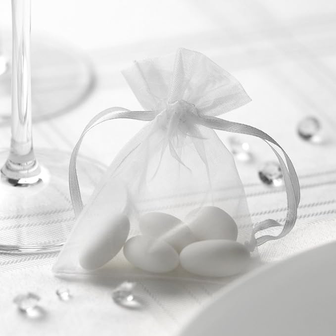 Premium Weddings Organzasäckchen weiß 20 Stück 10,0x7,5 cm - Organzabeutel weiß Gastgeschenk Hochzeit Kommunion Taufe