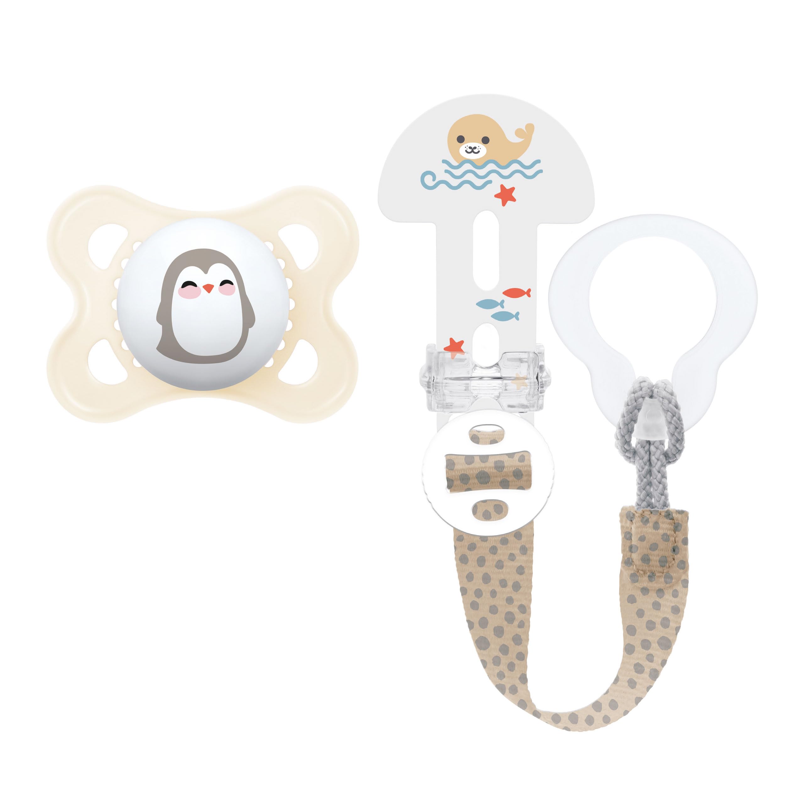 MAM Original Pacifier Pack + Pacifier Clip, 2-6 Months, Pacifier with Easy Acceptance Skin Soft Silicone Teat, Adaptable to All Types of Pacifiers, Teethers and Toys, Adjustable, Neutral