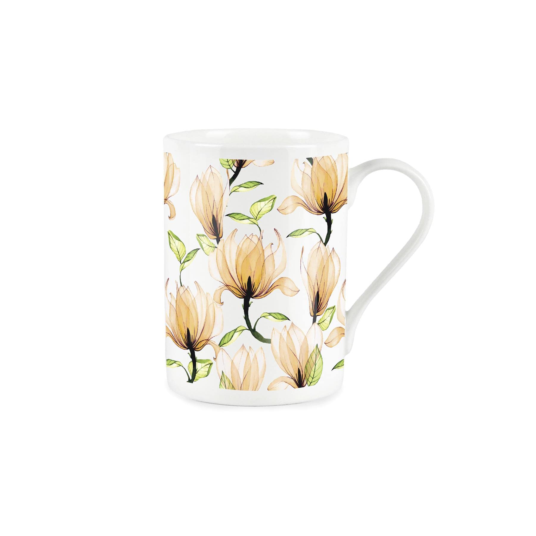 Purely Home Orange Magnolias Mug - Watercolour Glass Flowers - Bone China Mug Coffee/Tea Present Gift