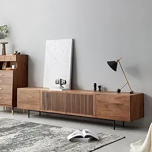 vodrohome Modern tv Unit Cabinet with 8 compartments : Solid Acacia Wood tvc in Walnut Finish : tv Consol Table TV#006 (Medium : 78.8x15.7x21.6 inches)