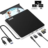 BUNUD External CD/DVD Drive for Laptop, Portable USB 3.0 USB-C CD Writer | Plug &amp; Play DVD Player with USB/SD/TF Ports for Windows 11 Linux Desktop MacBook, Aluminum Alloy