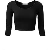 SSOULM Women's 3/4 Sleeve Scoop Neck Cotton Slim Fit Crop Top (S-2XL)