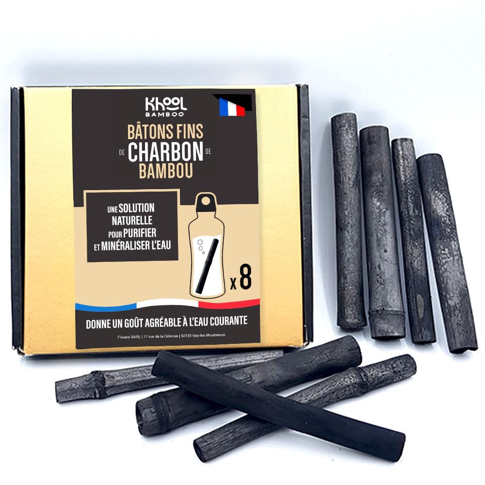 Khool BAMBOO Set of 8 Fine Bamboo Charcoal Sticks 1 to 2 cm Diameter For Cleaning and Improving Taste of Water in Your Bottles and Carafes (1152)