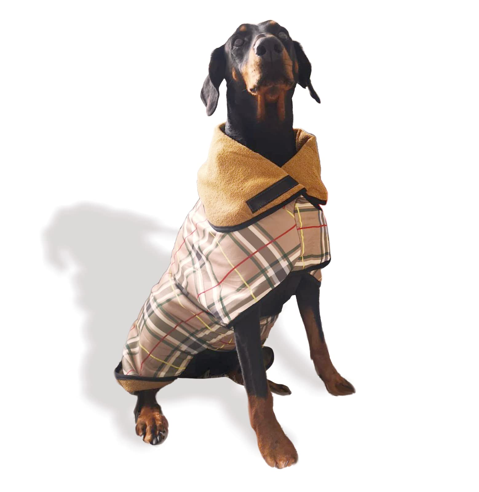 TAIL BLAZERS™ Premium Dog Drying Coat. Double Layer Microfibre Dry Robe with Car Safety D Ring. Towel Robe Pet Dryer Keep Dogs Dry and Warm. Camping and Beach Accessories. Machine Washable. S