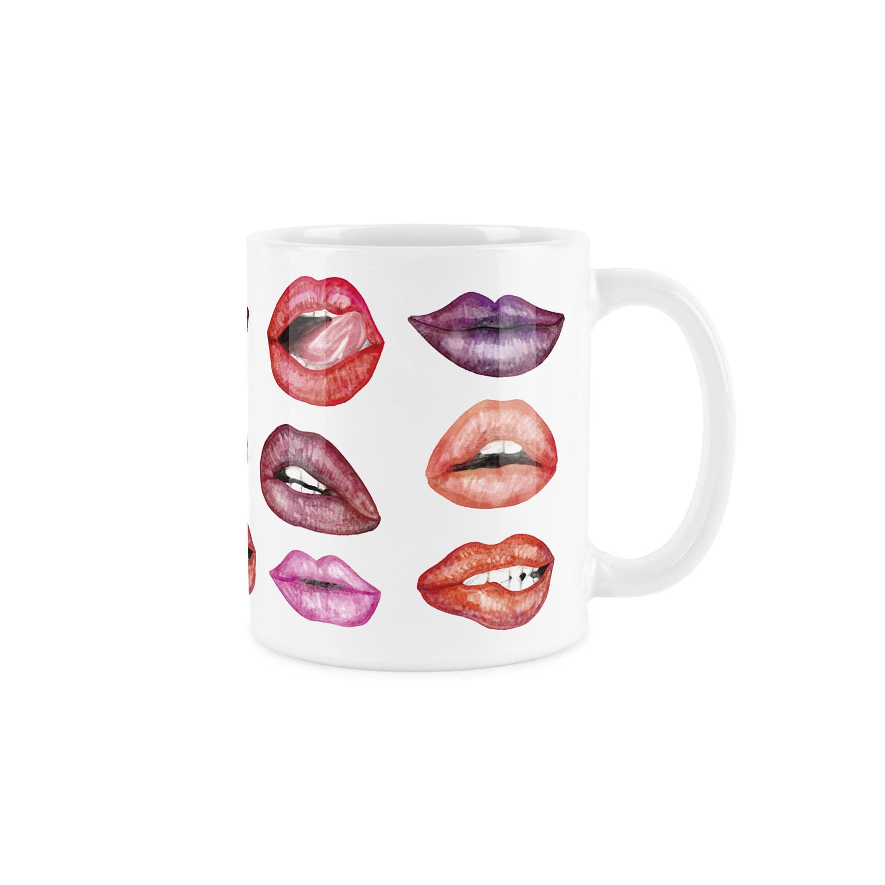 Lips Mug - Lipstick Mouth White Smiles - Red, Pink, Purple Kiss Present Teeth Tongue Smile Secret Santa