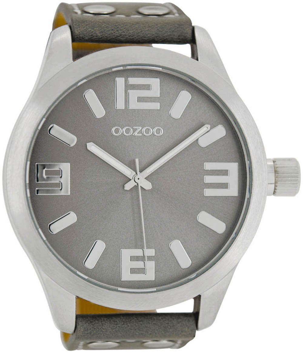 Oozoo C1007 – Men's Watch, Grey Leather Strap