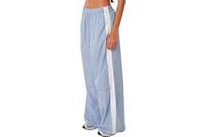 UAURORAO Women Y2k Track Pants Baggy Striped Joggers Sweatpants Elastic Waist Color Block Parachute Pants with Pockets