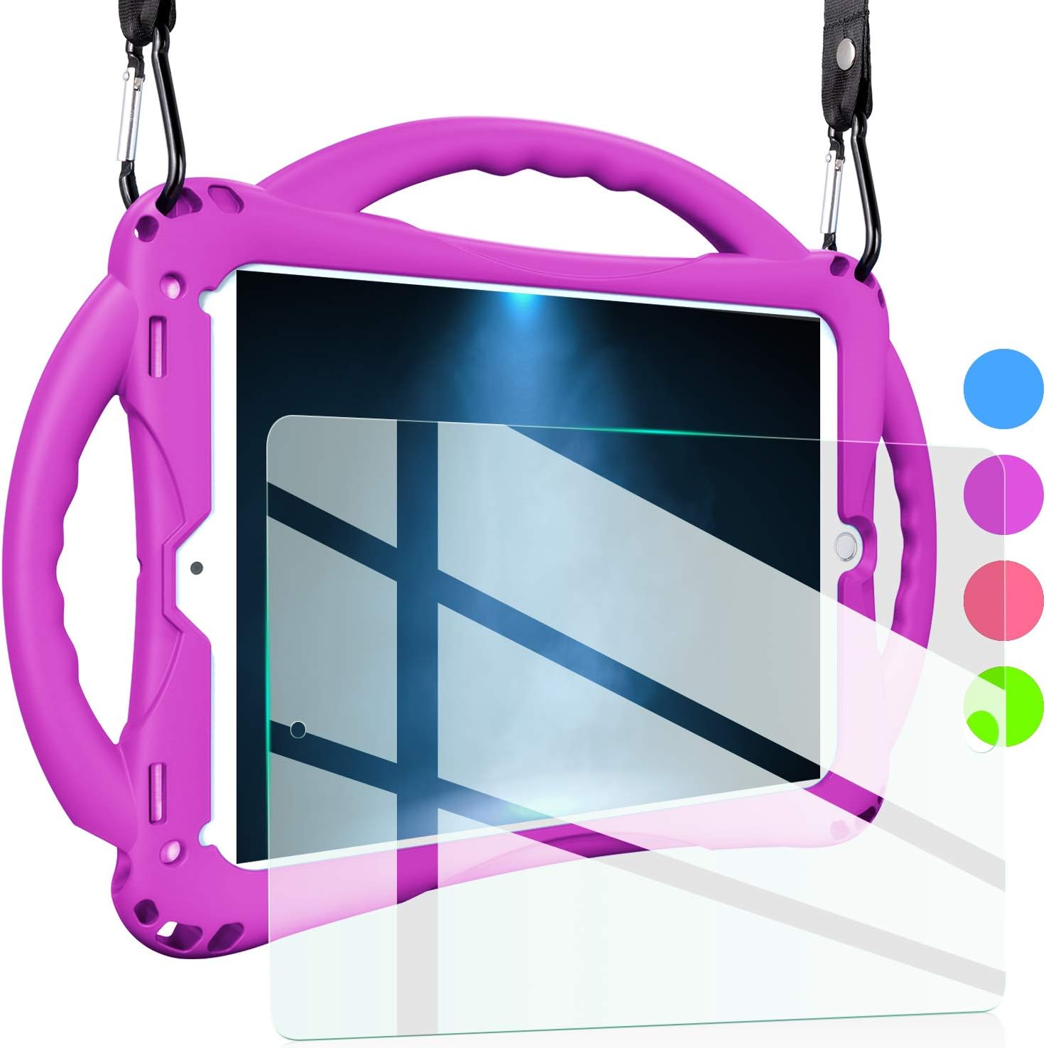 TopEsct Kids Case for iPad 9.7 2018/2017, Shockproof Silicone Handle Stand Case Cover&(Tempered Glass Screen Protector) for iPad Air 1/2,iPad 5th/6th Gen. and iPad Pro 9.7(Purple)