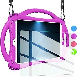 TopEsct Kids Case for iPad 9.7 2018/2017, Shockproof Silicone Handle Stand Case Cover&(Tempered Glass Screen Protector) for iPad Air 1/2,iPad 5th/6th Gen. and iPad Pro 9.7(Purple)