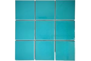 DYARI Set of 9 Ceramic Tiles 3.94 x 3.94 Solid Color Versatile and Long-Lasting Wall and Floor Decor Backsplash Kitchen Bathroom (Turquoise)