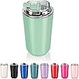Puraville Insulated Tumblers with Lid, 14 oz Travel Coffee Mug Stainless Steel Vacuum Cup, Leak Proof Reusable Double Walled Coffee Tumbler for Iced and Hot Drinks, Green