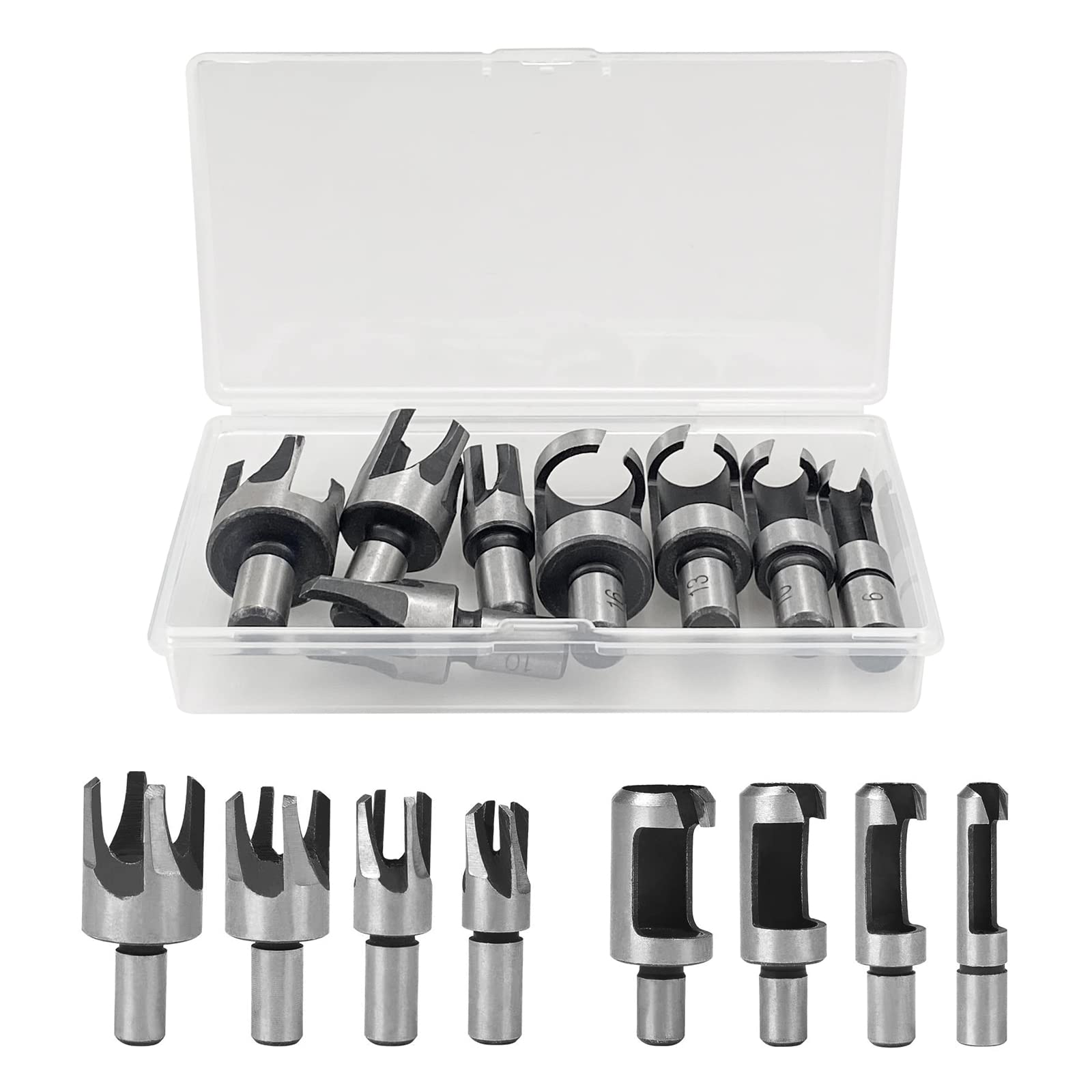 8 Pcs Wood Plug Cutter Set, Cork Drill Bit Knife, Taper Round Claw Type Saw, Carbon Steel Metric Shank Drill Bit (6/10/13/16mm) for Tenon Cutting