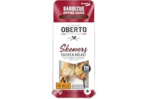 Oberto Fully Cooked Seasoned BBQ Chicken Breast Skewers, 4 Ounce - 30 per case.