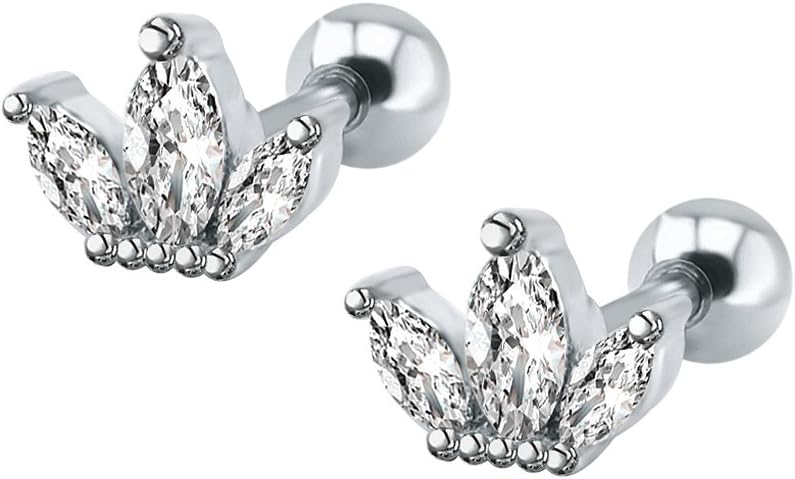 16g Sparkling Cubic Zirconia Stainless Steel Stud Earrings Tragus Helix Conch Cartilage Ear Piercing